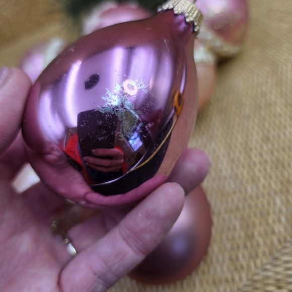 Vintage Krebs Germany Glass Ornaments Pink Mauve Mix Balls & Teardrops Lot of 9 - Picture 7 of 12